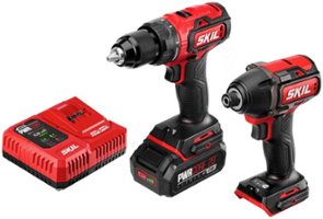 Skil - PWR CORE 20™ Brushless 20V Drill Driver and Impact Driver Kit with PWR JUMP™ Charger - Red/Black - Angle_Zoom
