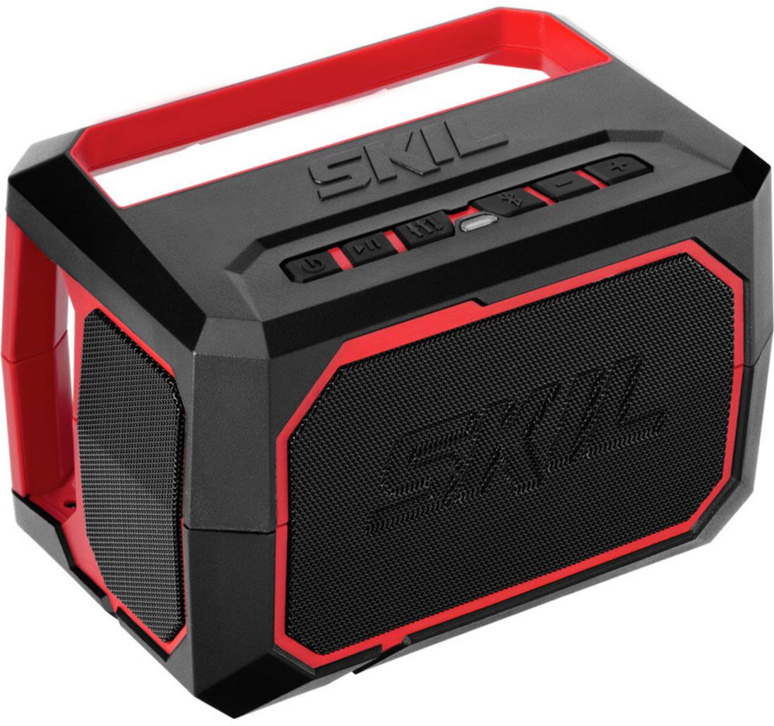 Angle. Skil - PWR CORE 20V Portable Bluetooth Speaker with USB port, phone cradle, and auxiliary input - Red/Black.