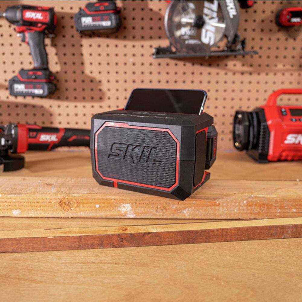 Alt View 11. Skil - PWR CORE 20V Portable Bluetooth Speaker with USB port, phone cradle, and auxiliary input - Red/Black.