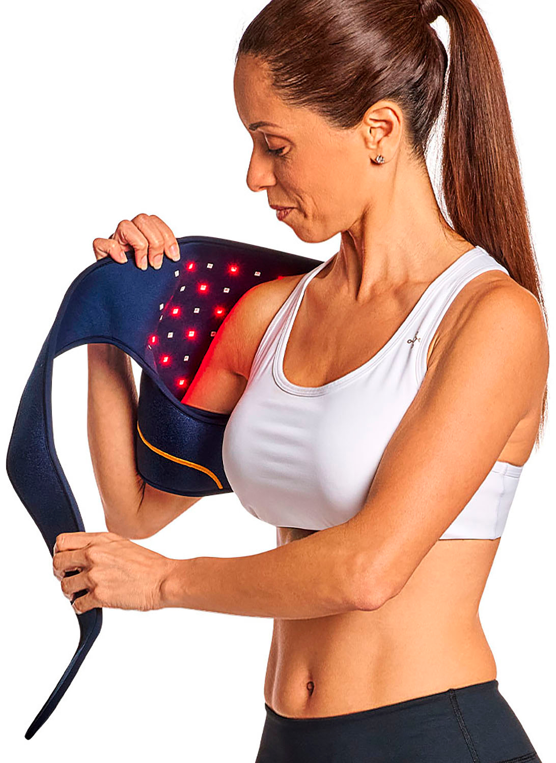 Left View: Tommie Copper - Infrared Light Therapy Shoulder Wrap - Dark Navy