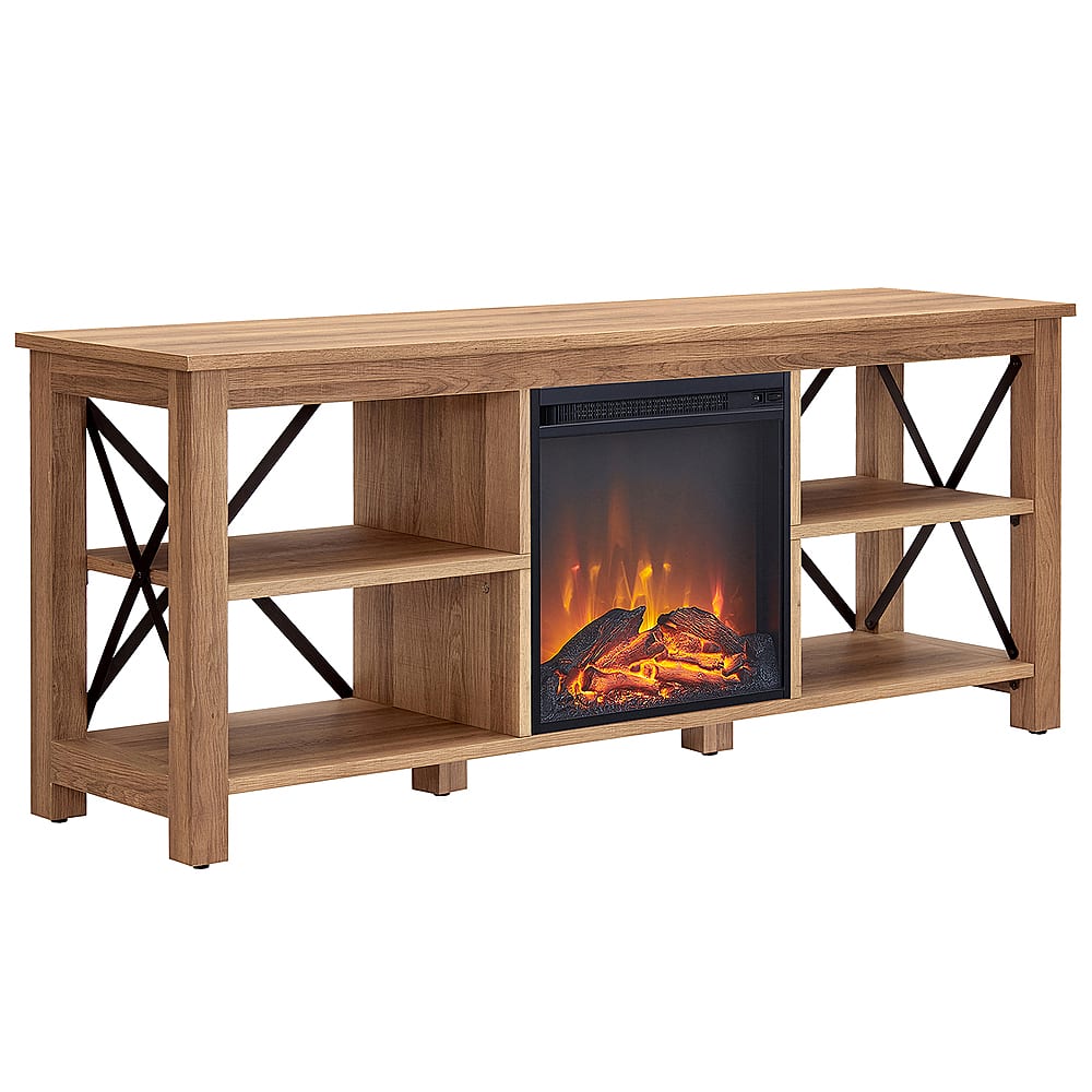 Angle View: Camden&Wells - Sawyer Log Fireplace TV Stand for Most TVs up to 65" - Golden Brown