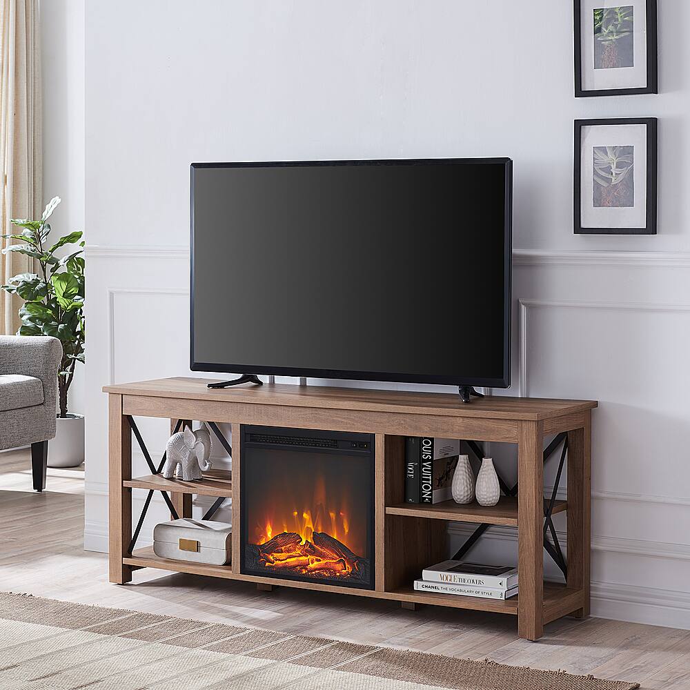 Best Buy Camden&Wells Sawyer Log Fireplace TV Stand for Most TVs up to