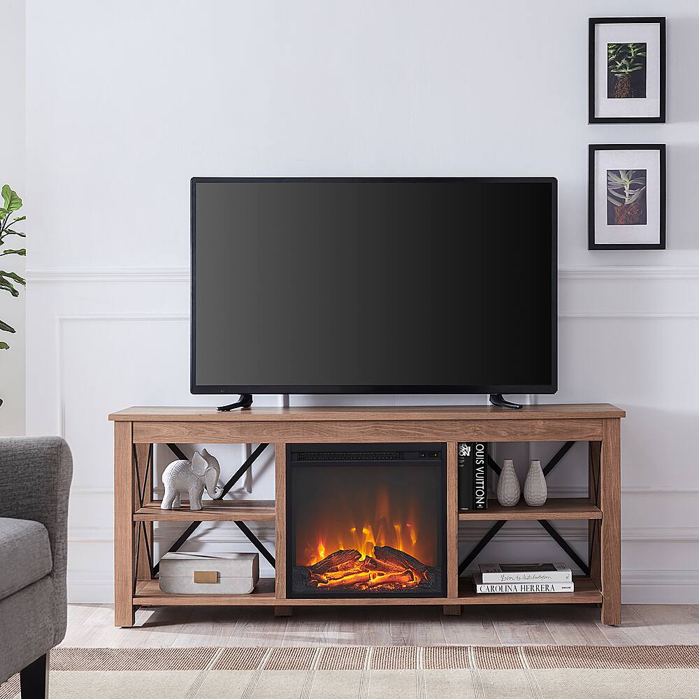 Best Buy Camden&Wells Sawyer Log Fireplace TV Stand for Most TVs up to