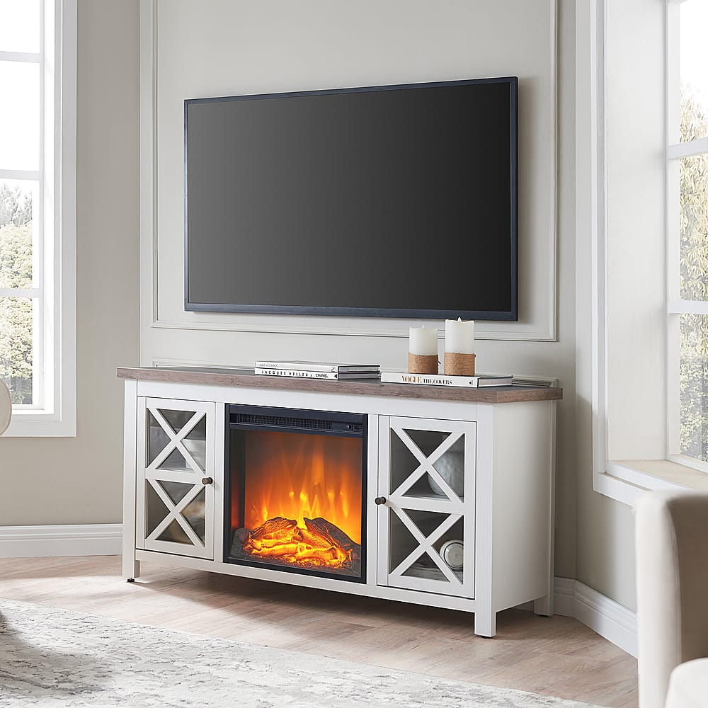 Camden&Wells – Colton Log Fireplace TV Stand for Most TVs up to 55″ – White/Gray Oak Sansujyuku sansujyuku.com