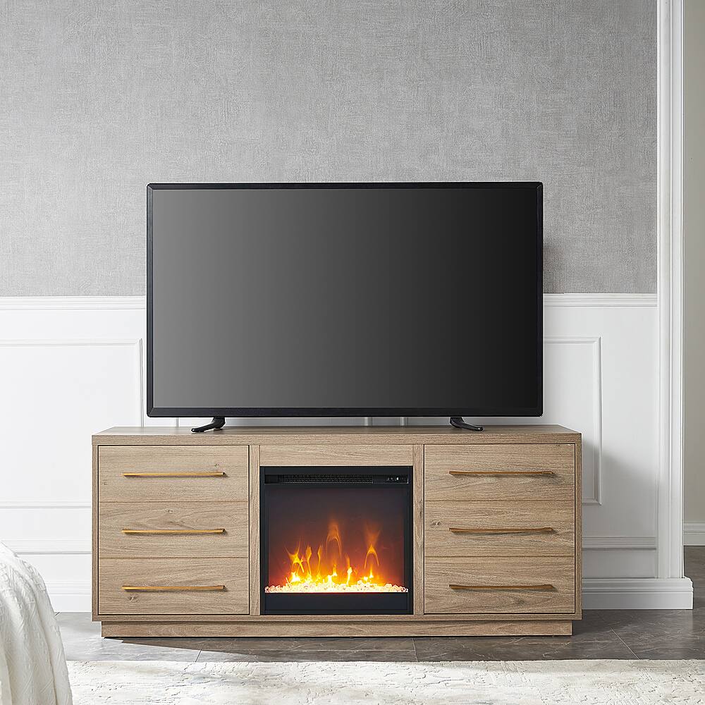 Best Buy Camden&Wells Greer Crystal Fireplace TV Stand for Most TVs up to 65" Antiqued Gray Oak
