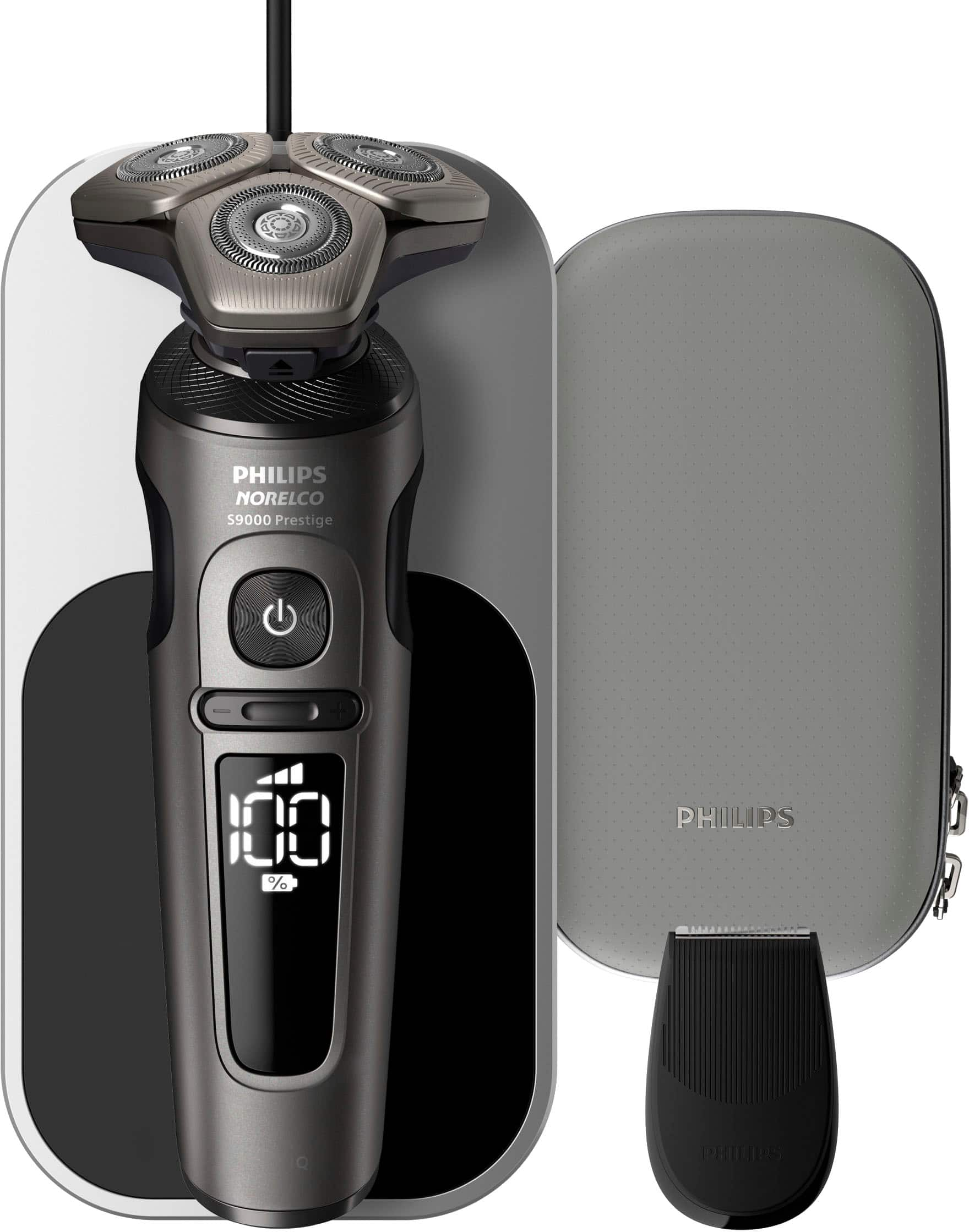 Angle View: Philips Norelco - 9000 Prestige Shaver with Qi Charging Pad and Premium Case - Black