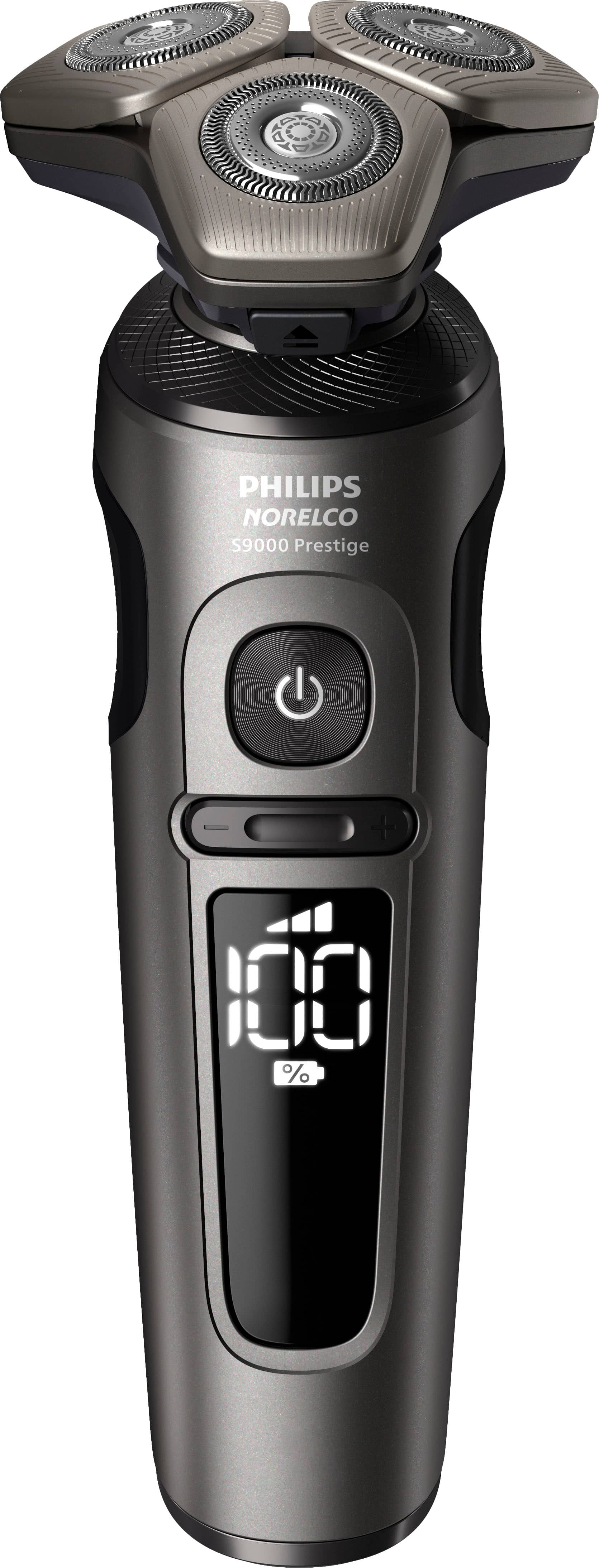 Left. Philips Norelco - 9000 Prestige Shaver with Qi Charging Pad and Premium Case - Black.