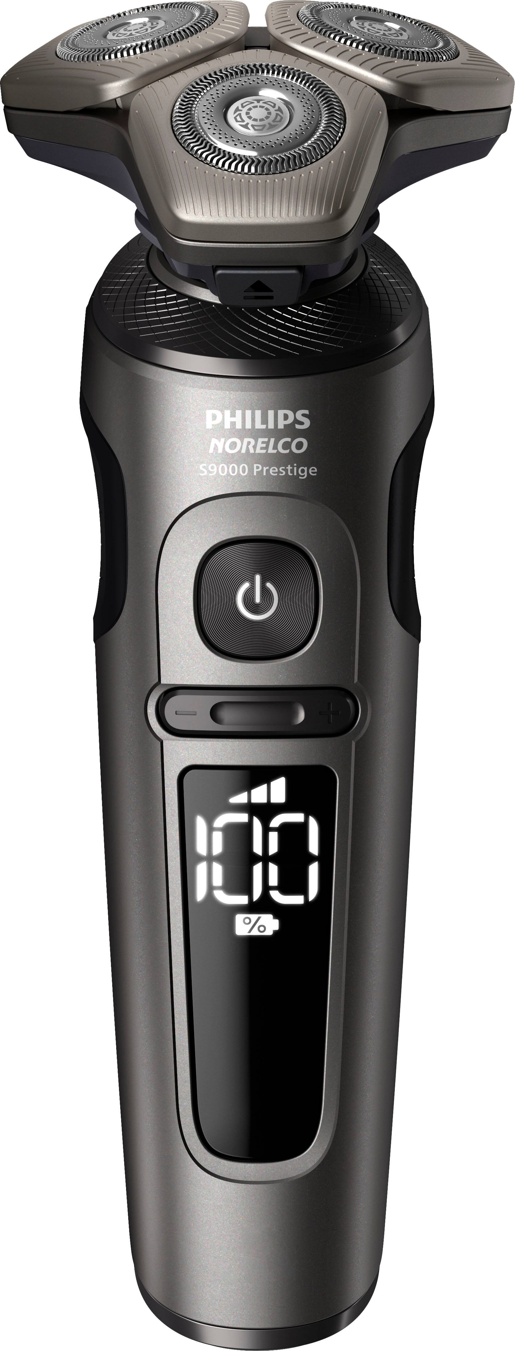 Left. Philips Norelco - 9000 Prestige Shaver with Qi Charging Pad and Premium Case - Black.