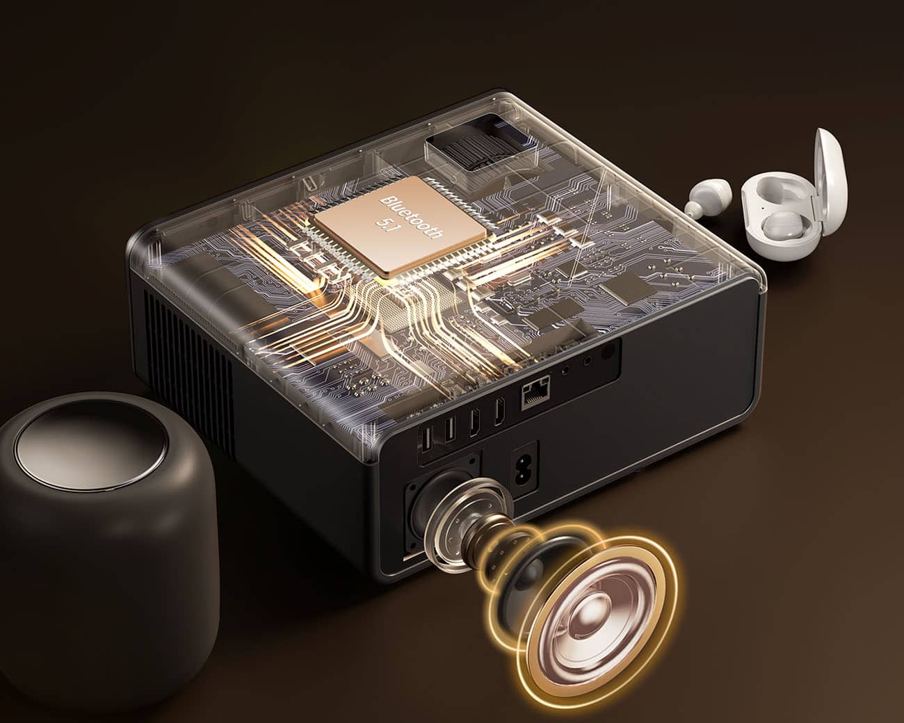 The text on the image reads "5.1 Bluetooth LEE LEE 8." It is not clear what the actual product is, but it seems to be a computer or a speaker with Bluetooth capabilities.