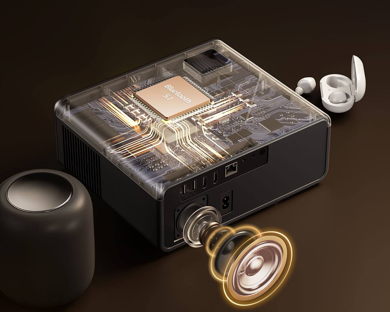 The text on the image reads "5.1 Bluetooth LEE LEE 8." It is not clear what the actual product is, but it seems to be a computer or a speaker with Bluetooth capabilities.