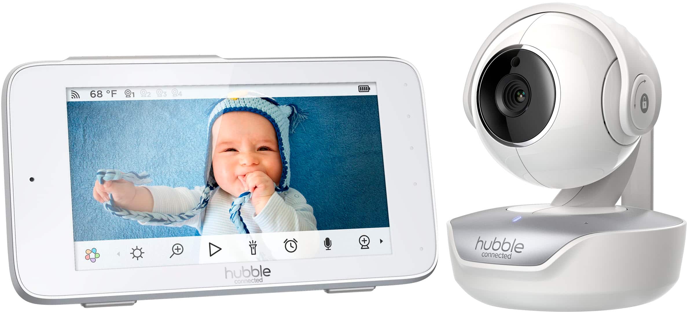Angle. Hubble Connected - Nursery Pal Premium with Hubble Grip 5" HD Smart Baby Monitor with Pan, Tilt, Zoom and Touch Screen - White.