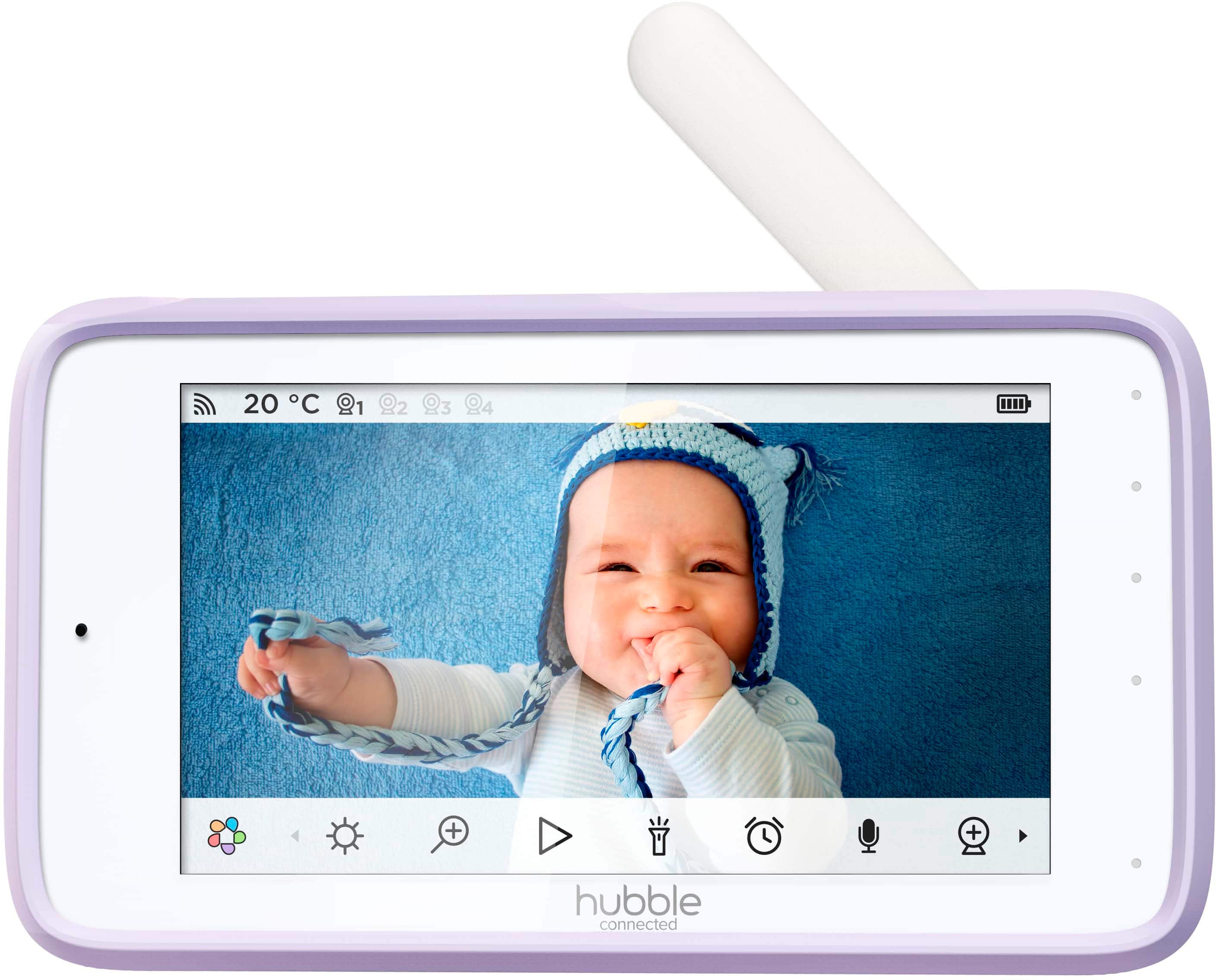 Left. Hubble Connected - Nursery Pal Premium with Hubble Grip 5" HD Smart Baby Monitor with Pan, Tilt, Zoom and Touch Screen - White.