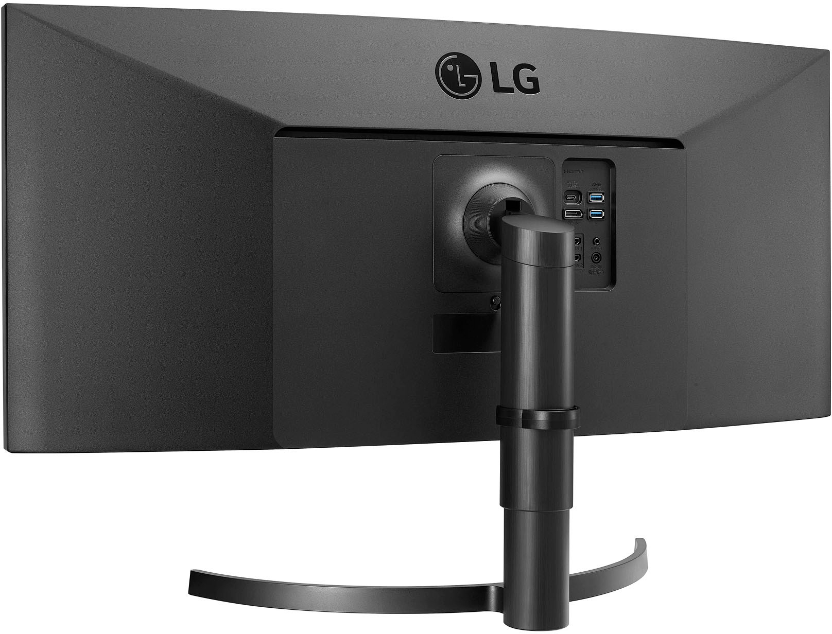 Left View: LG - 35" LED Curved UltraWide QHD AMD Freesync Monitor with HDR (HDMI, DisplayPort, USB) - Black