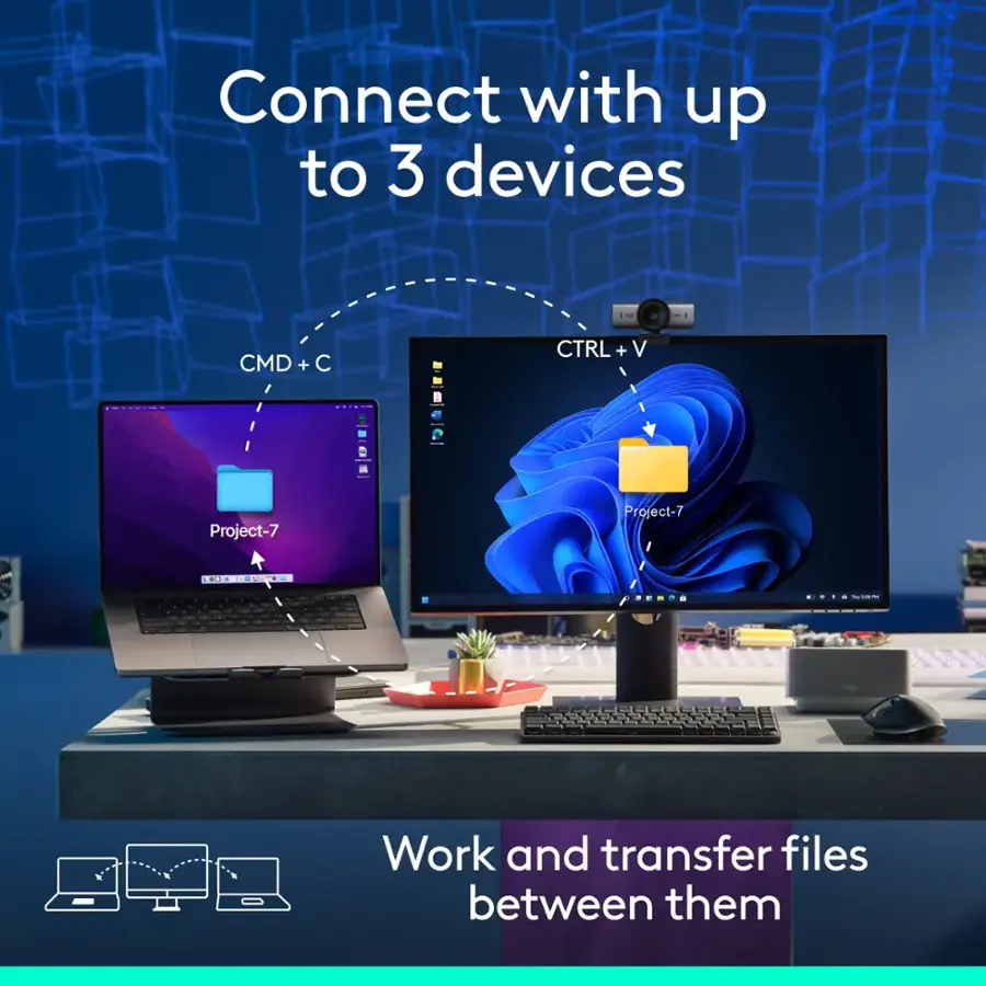 Connect with up to 3 devices

15 CMD + C CTRL + V Project-7 Project-7

Work and transfer files between them