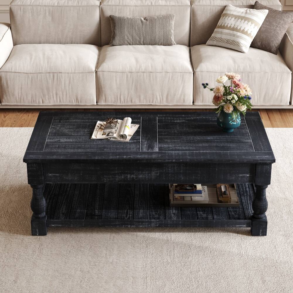 Alt View 3. Loheer - Loheer Farmhouse Lift Top Coffee Table Antique Black Solid Wood - Antique Black.