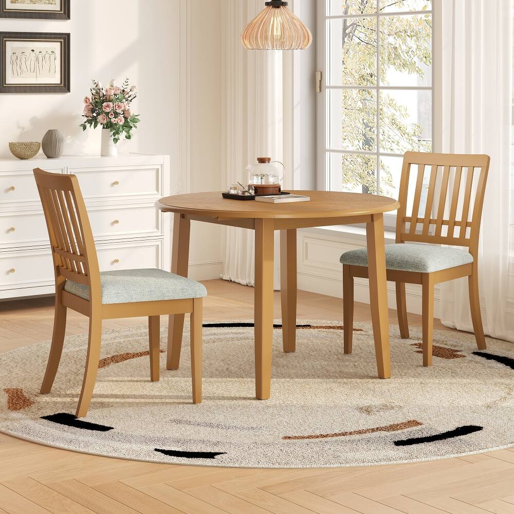 Front. Loheer - Loheer 3-Piece Round Dining Table Set for 2 People Light Brown Folding Wood Space-Saving Dining Set - Light Brown.