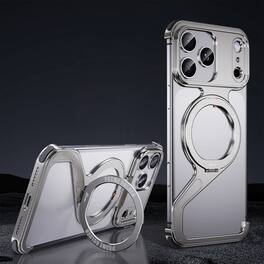 Dteck - Magnetic Metal Bumper Phone Case for Apple iPhone 17 Pro Max, Frameless Shockproof Cooling Cover with Ring Kickstand - Gray