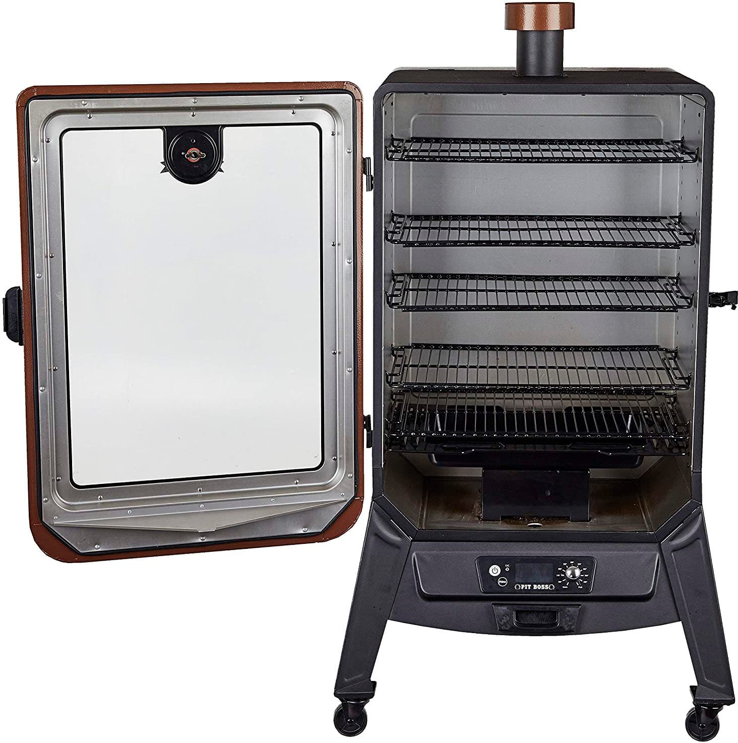 Left. Pit Boss - Vertical Pellet Smoker - Mahogany.