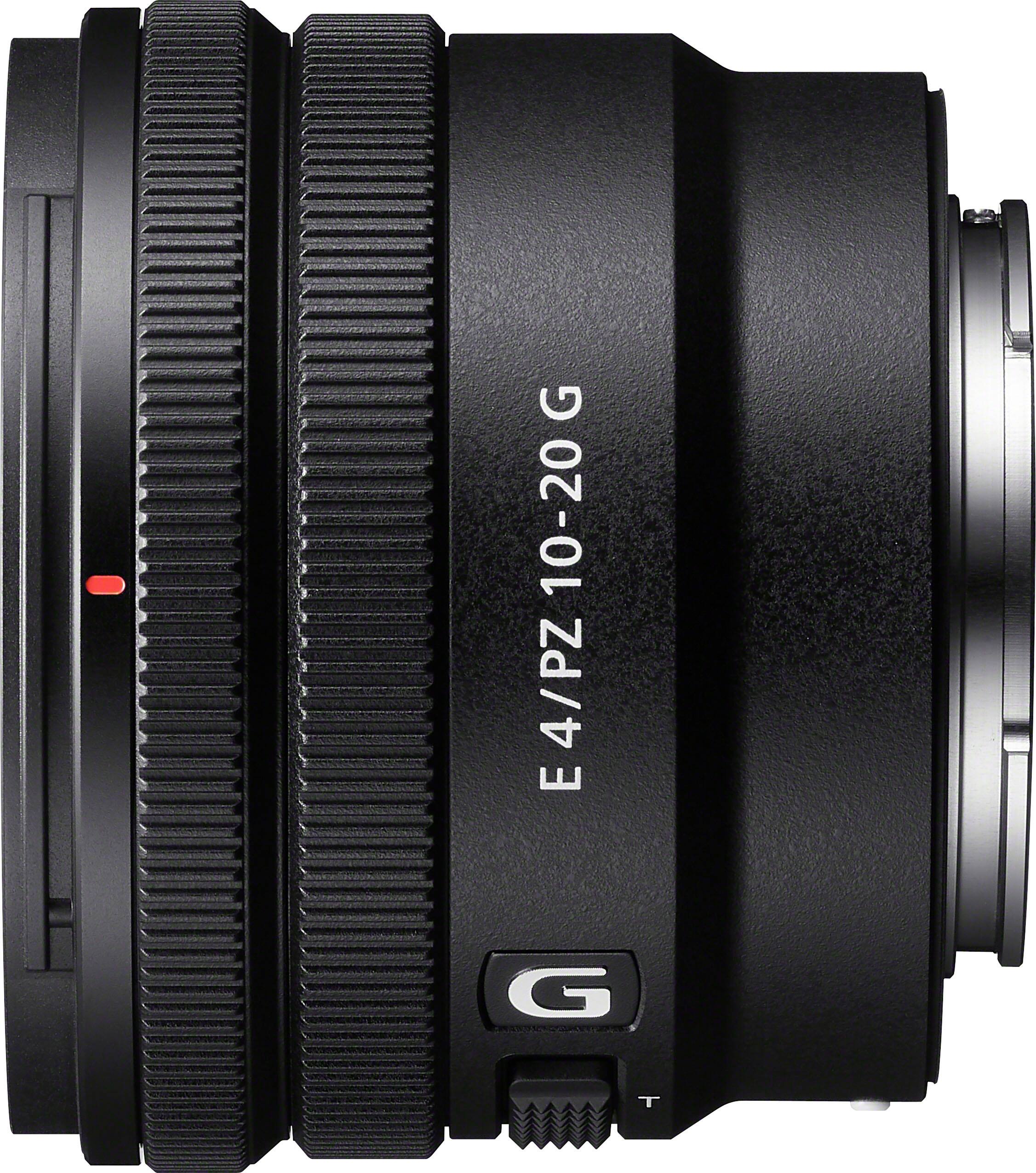 Left. Sony - E PZ 10-20mm F4 G APS-C constant aperture power zoom lens G lens - Black.