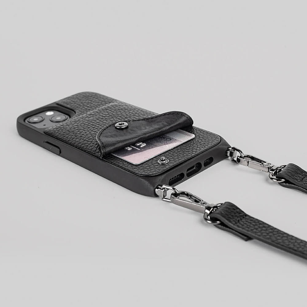 Noémie - Wallet & Crossbody Strap Case for iPhone 13 - Black/Gold