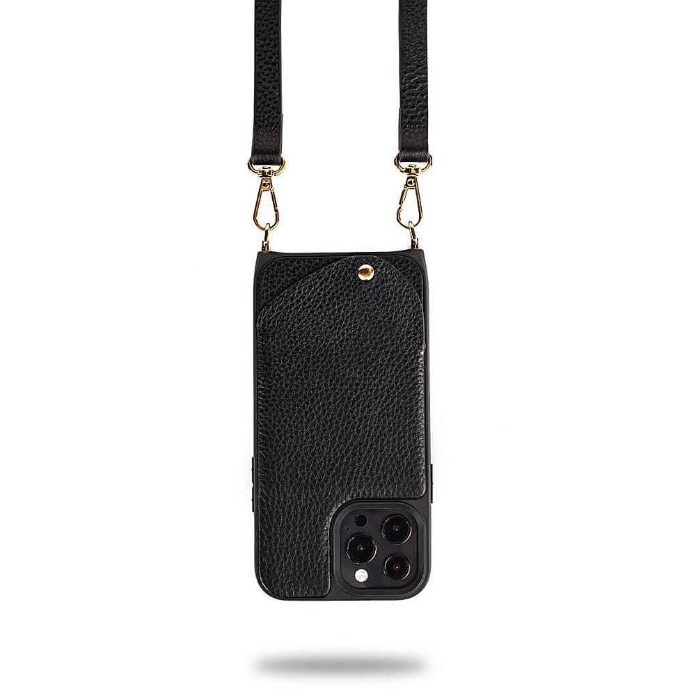 Front. Noémie - Wallet & Crossbody Strap Case for iPhone 13 Pro Max & iPhone 12 Pro Max - Black/Gold.