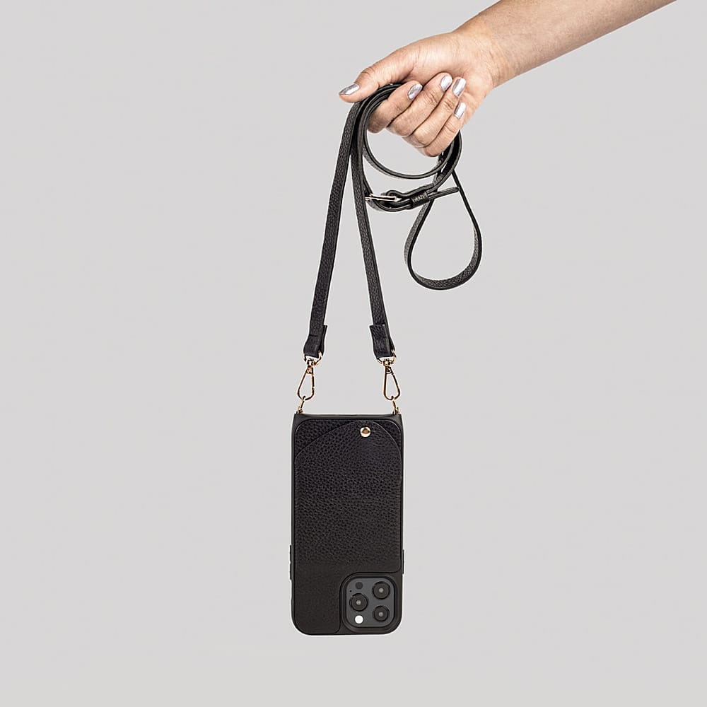 Alt View 3. Noémie - Wallet & Crossbody Strap Case for iPhone 13 Pro Max & iPhone 12 Pro Max - Black/Gold.