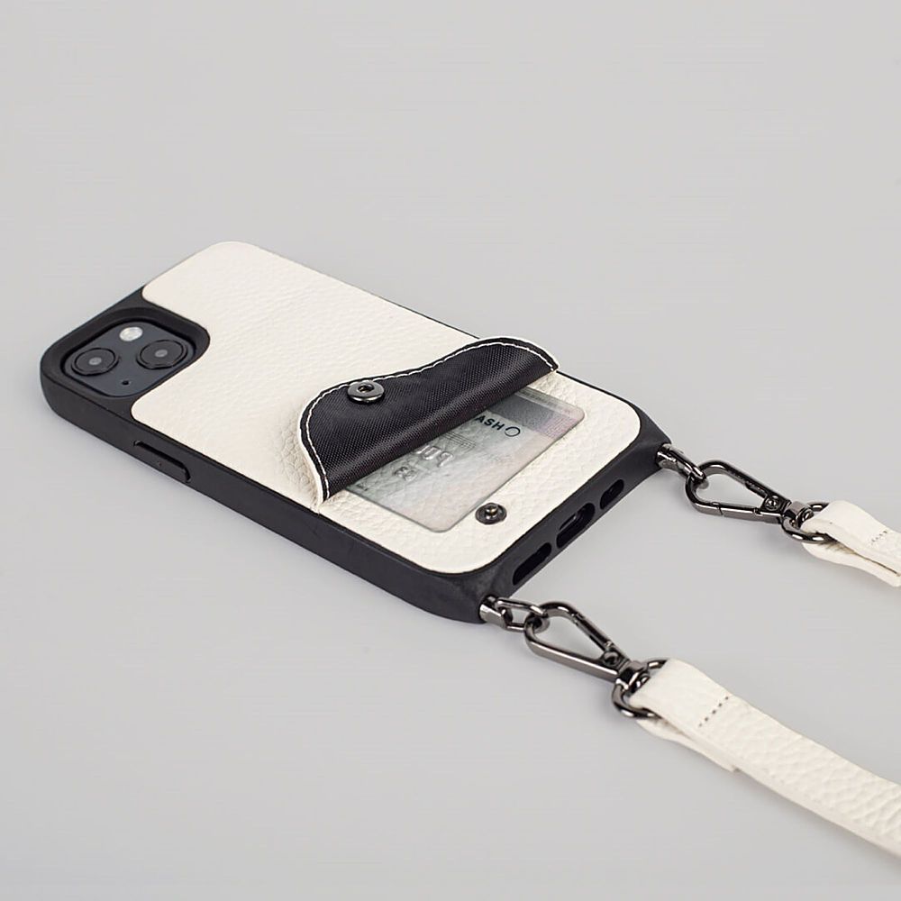 Noémie - Wallet & Crossbody Strap Case for iPhone 13 - Black/Gold
