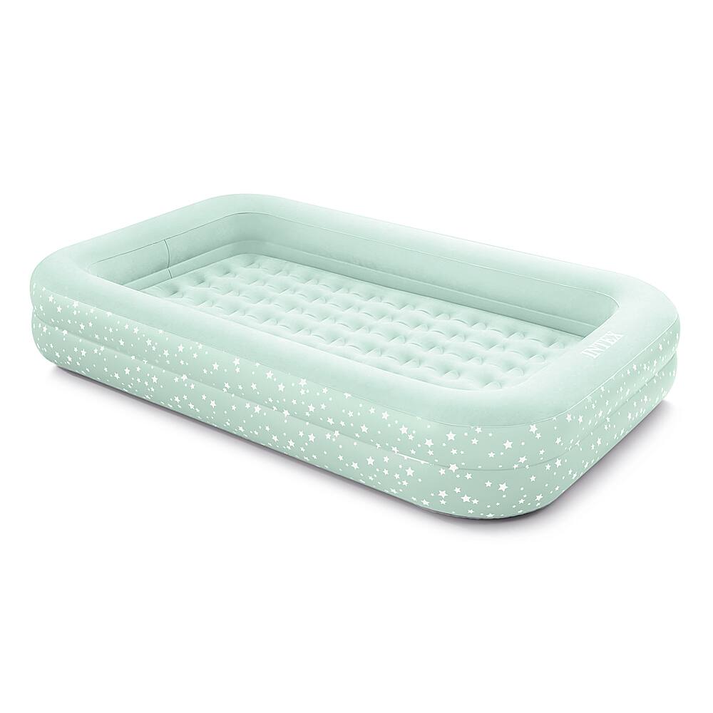 Angle. Intex - Kids Travel Air Mattress Inflatable Bed with Raised Sides and Hand Pump - Gray.