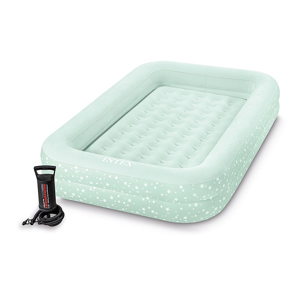 Intex - Kids Travel Air Mattress Inflatable Bed with Raised Sides and Hand Pump - Gray