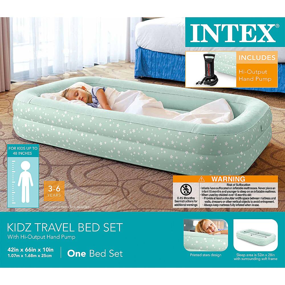 Alt View 13. Intex - Kids Travel Air Mattress Inflatable Bed with Raised Sides and Hand Pump - Gray.