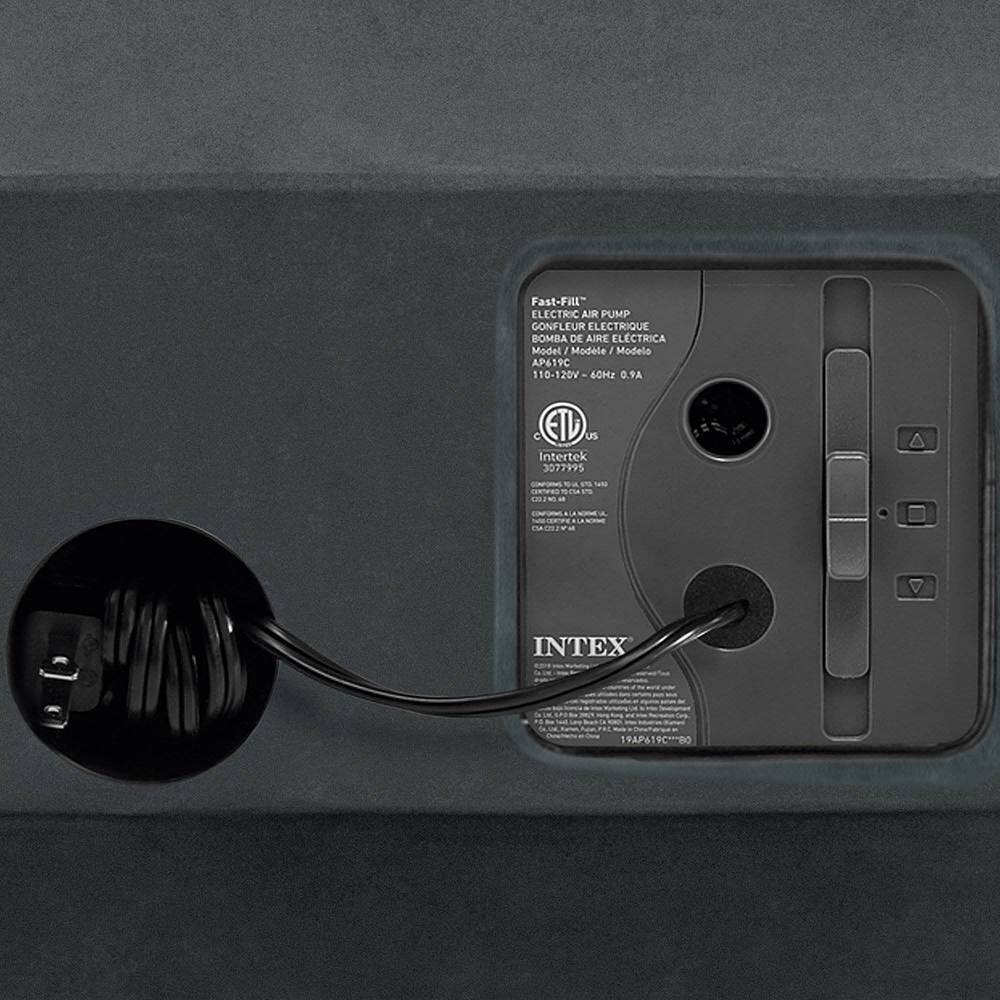 Left. Intex - 18-inch Inflatable Elevated Premium Comfort Airbed w/ Built-In Pump, King - Blue.