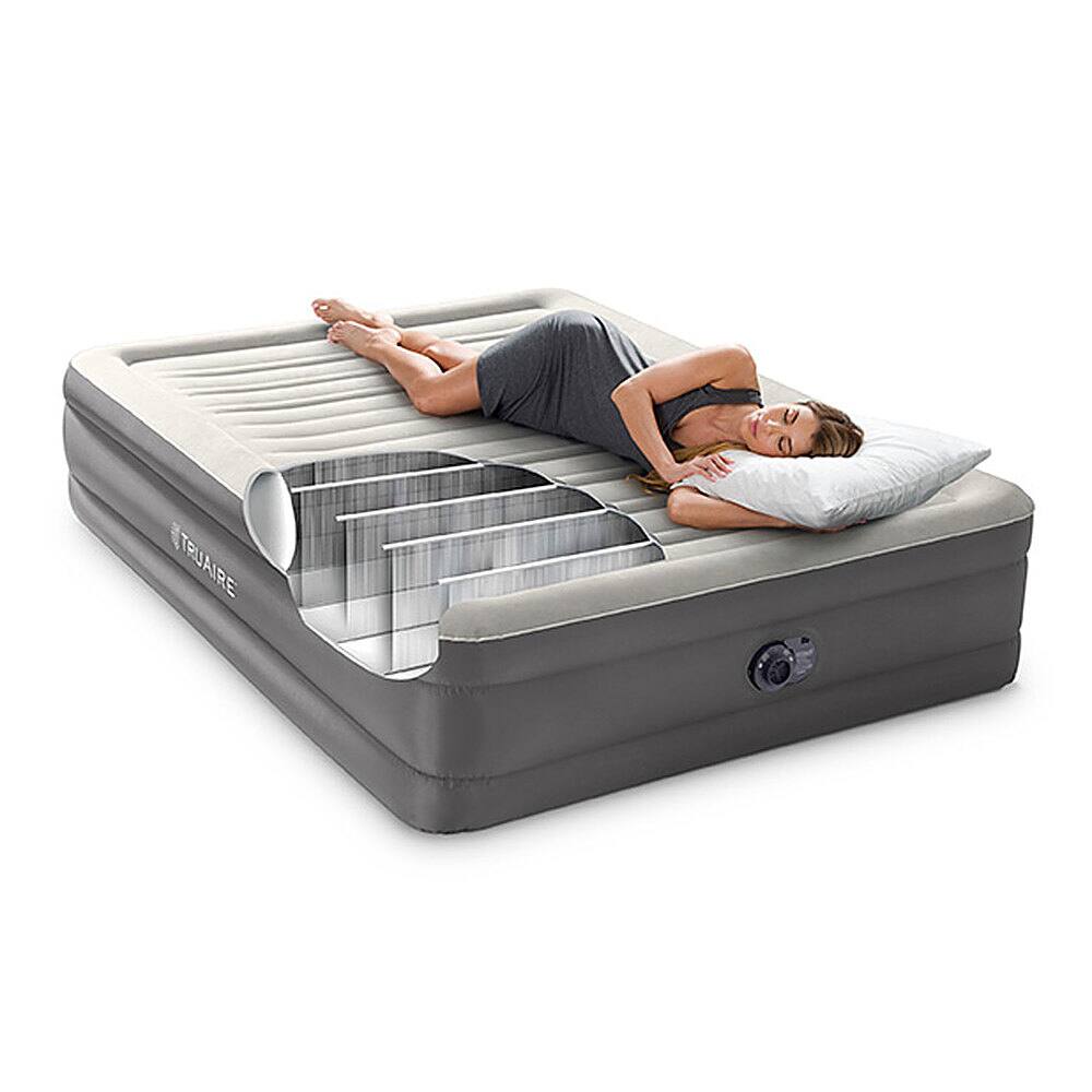Angle. Intex - Queen Air Mattress Airbed w/ Lumbar Support & Built-in Pump - Gray.
