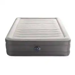 Intex - Queen Air Mattress Airbed w/ Lumbar Support & Built-in Pump - Gray
