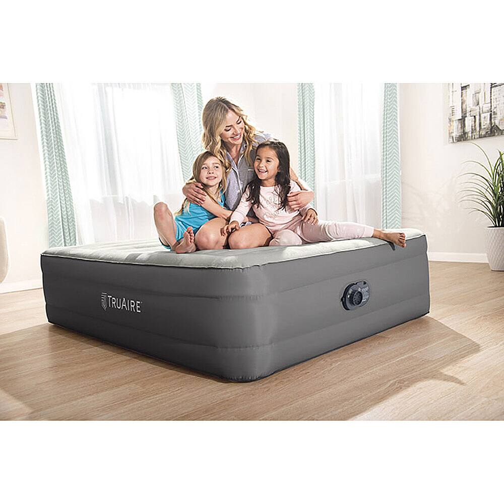 Alt View 11. Intex - Queen Air Mattress Airbed w/ Lumbar Support & Built-in Pump - Gray.