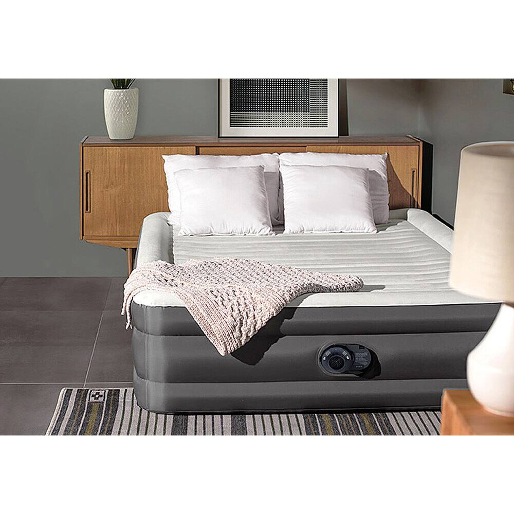 Alt View 13. Intex - Queen Air Mattress Airbed w/ Lumbar Support & Built-in Pump - Gray.