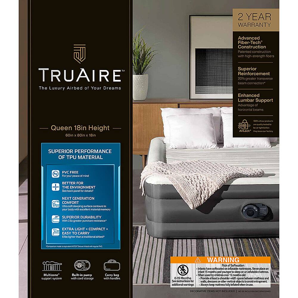 Alt View 18. Intex - Queen Air Mattress Airbed w/ Lumbar Support & Built-in Pump - Gray.