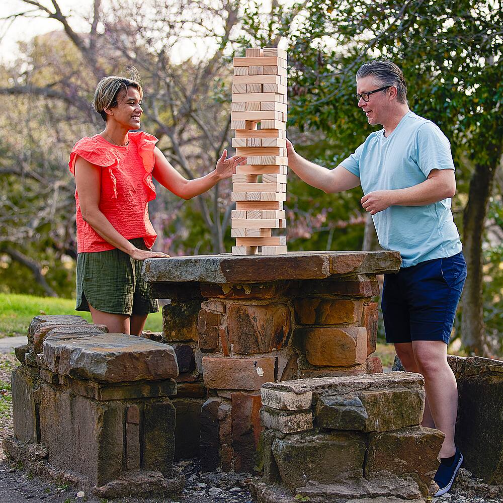 Alt View 13. YardGames - Giant Tumbling Timbers Wood Stacking Game with 56 Natural Pine Blocks - Brown.