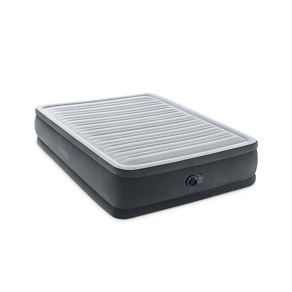 Front. Intex - Elevated Dura Beam Fiber Tech Airbed with Built in Pump, Queen - Gray.