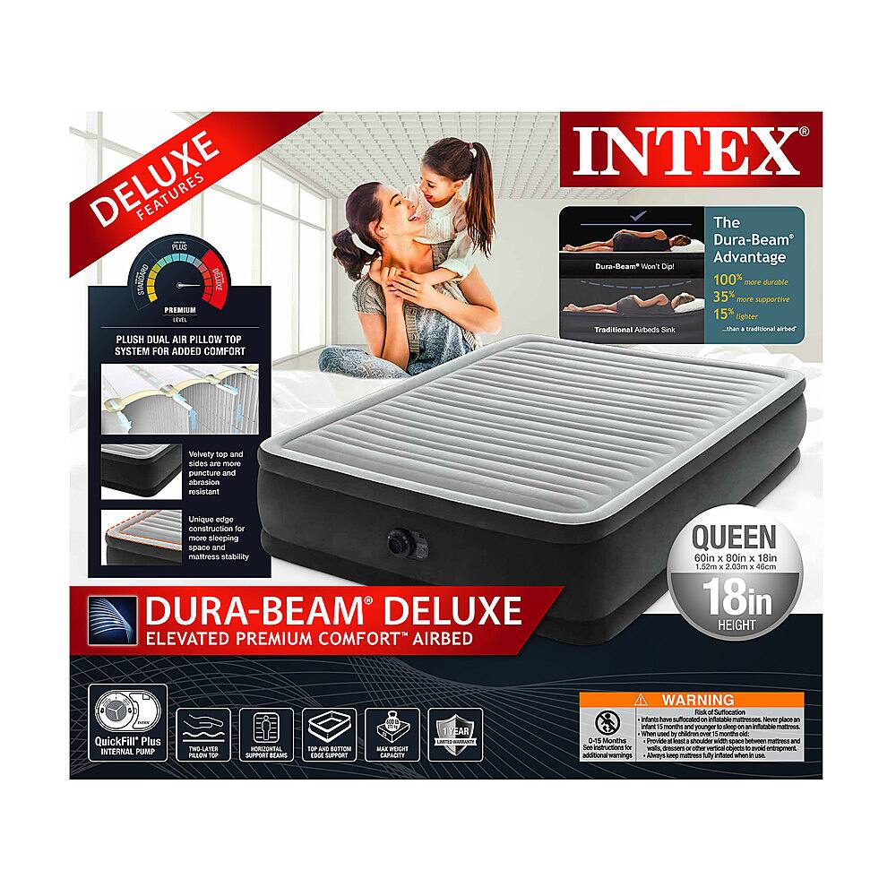 Alt View 20. Intex - Elevated Dura Beam Fiber Tech Airbed with Built in Pump, Queen - Gray.