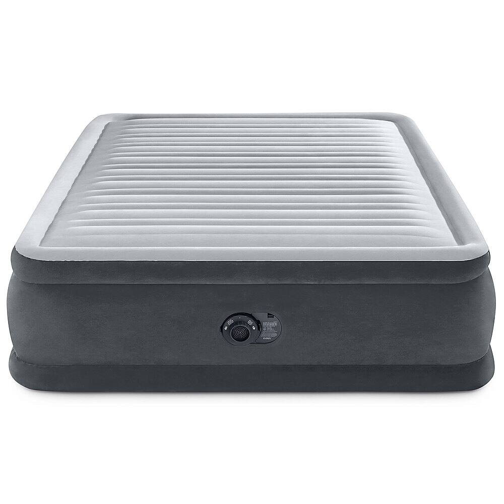 Left. Intex - Elevated Dura Beam Fiber Tech Airbed with Built in Pump, Queen - Gray.