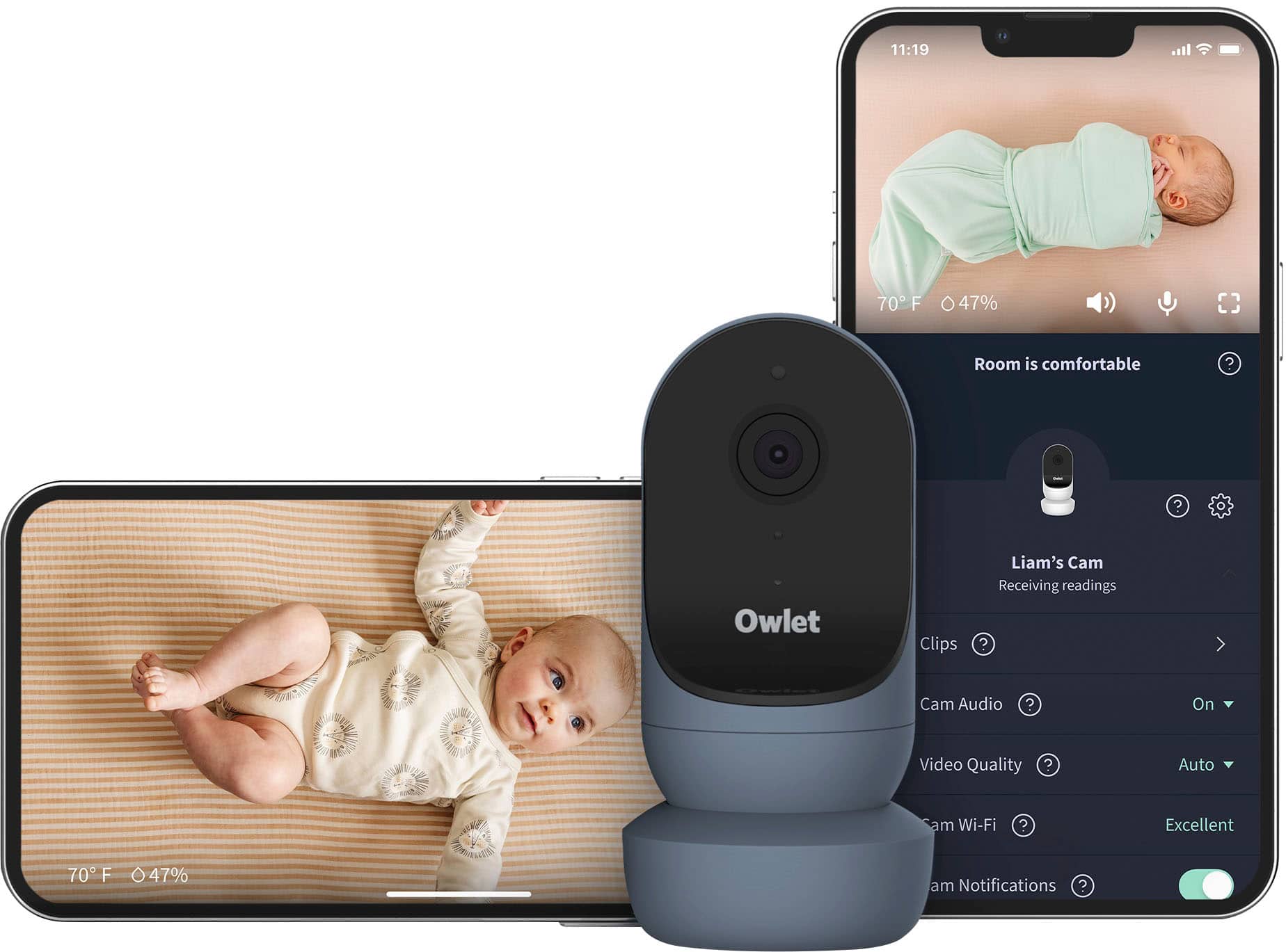 Front. Owlet - Cam 2, HD Video Baby Monitor - Bedtime Blue.