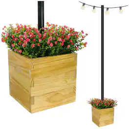 Excello Global Products - 14"x14" Planter Box with Light Pole Holder - Brown