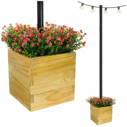 Front. Excello Global Products - 14"x14" Planter Box with Light Pole Holder - Brown.
