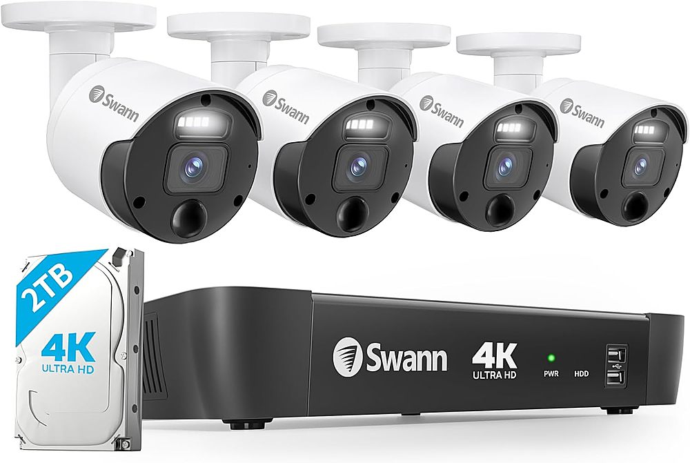 Swann 8 Channel 4 Cam Indoor Outdoor PoE Wired Cat5e 4K HD Video