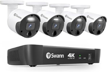 Swann - 8 Channel 4 Cam Indoor Outdoor PoE Wired Cat5e 4K HD Video 2TB NVR Security Surveillance Camera System w/ LED Lights - White - Front_Zoom