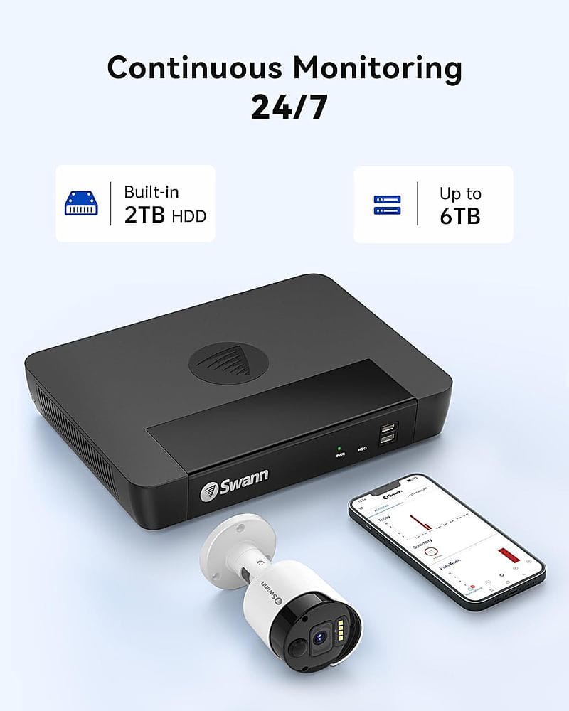 Continuous Monitoring 24/7 Built-in 2TB HDD Up to 6TB Swann -N HOO a Todey Swann Somomors Fonk Trast ...
