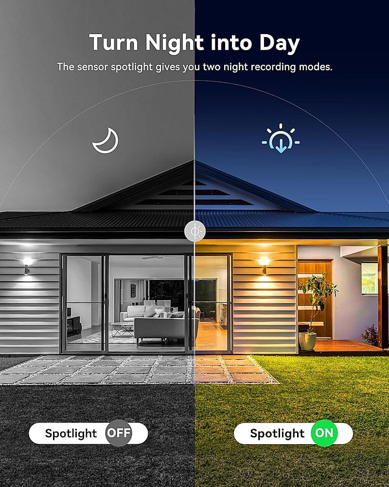Turn Night into Day The sensor spotlight gives you two night recording modes. Spotlight OFF Spotlight ON