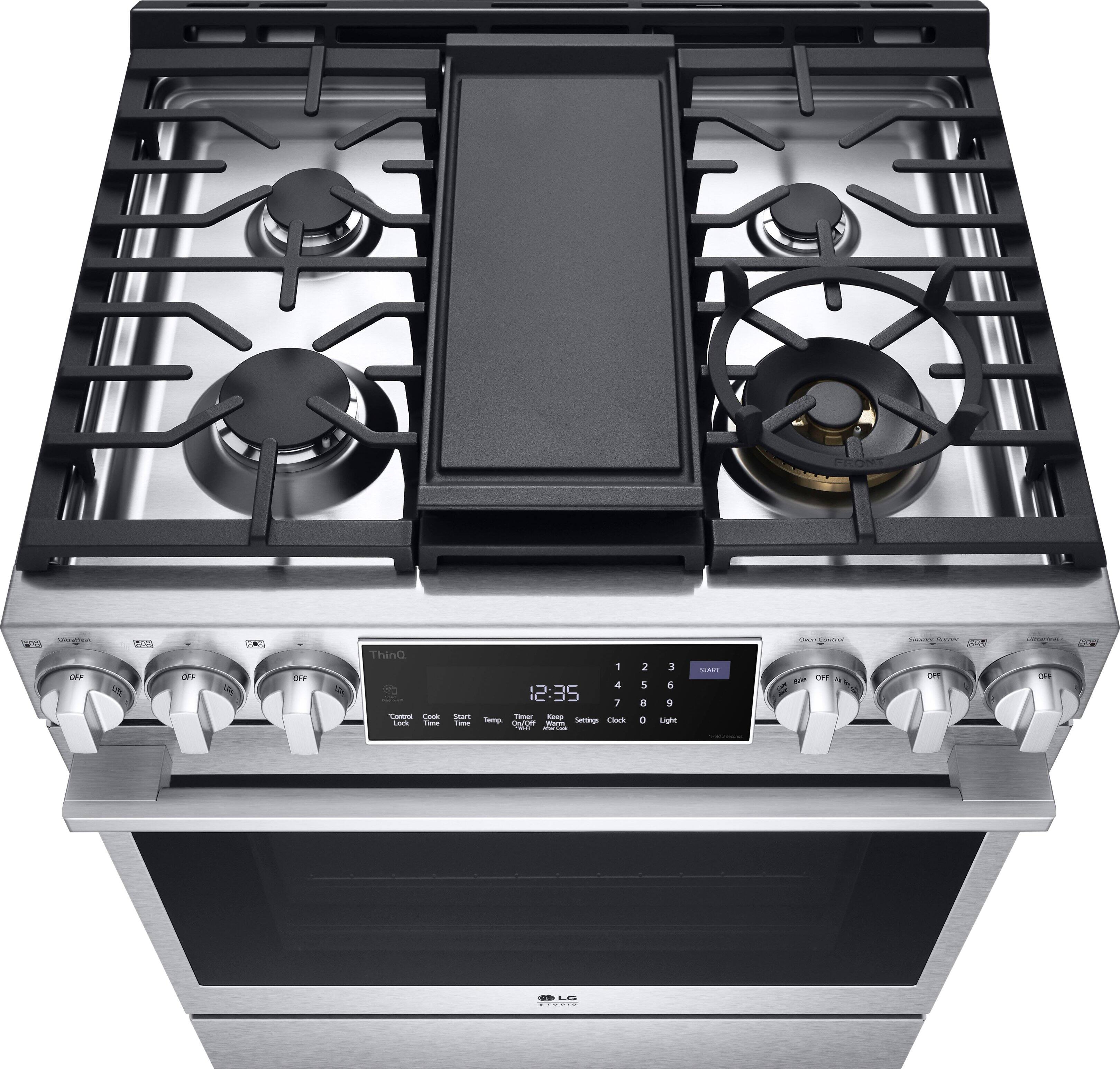 Angle. LG - STUDIO 6.3 Cu. Ft. Smart Slide-In Dual Fuel True Convection Range with EasyClean and Air Sous Vide - Stainless Steel.
