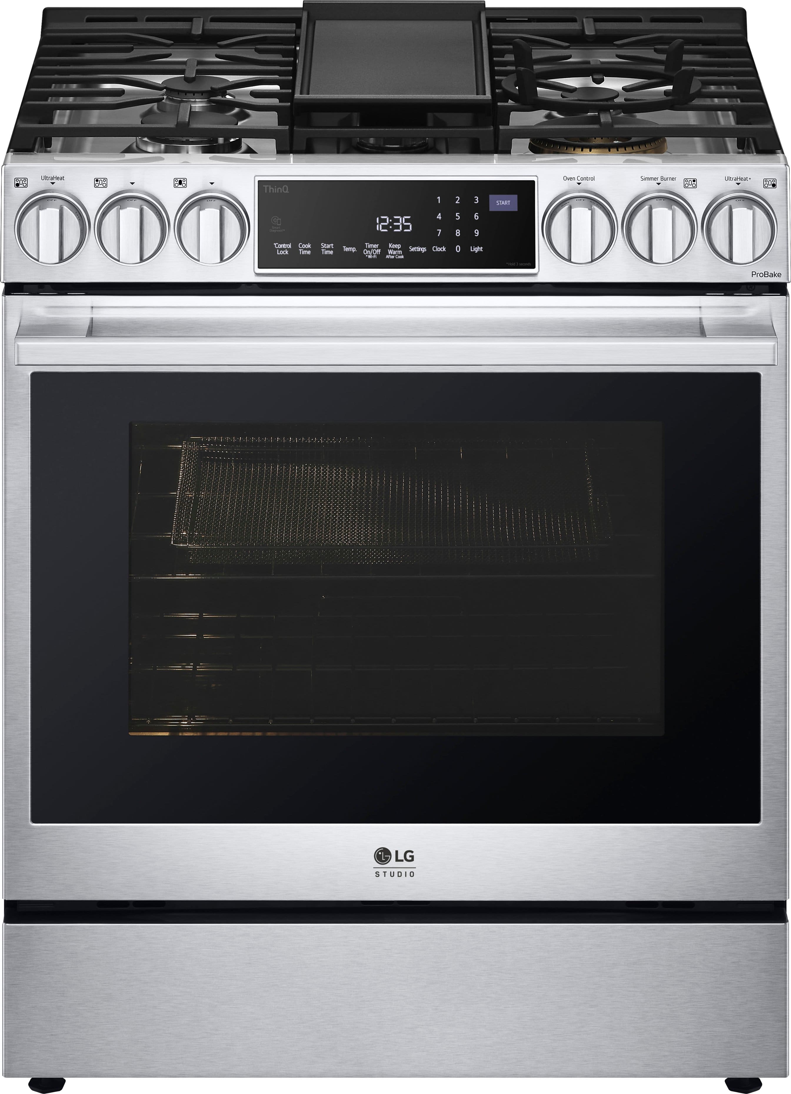 Front. LG - STUDIO 6.3 Cu. Ft. Smart Slide-In Dual Fuel True Convection Range with EasyClean and Air Sous Vide - Stainless Steel.