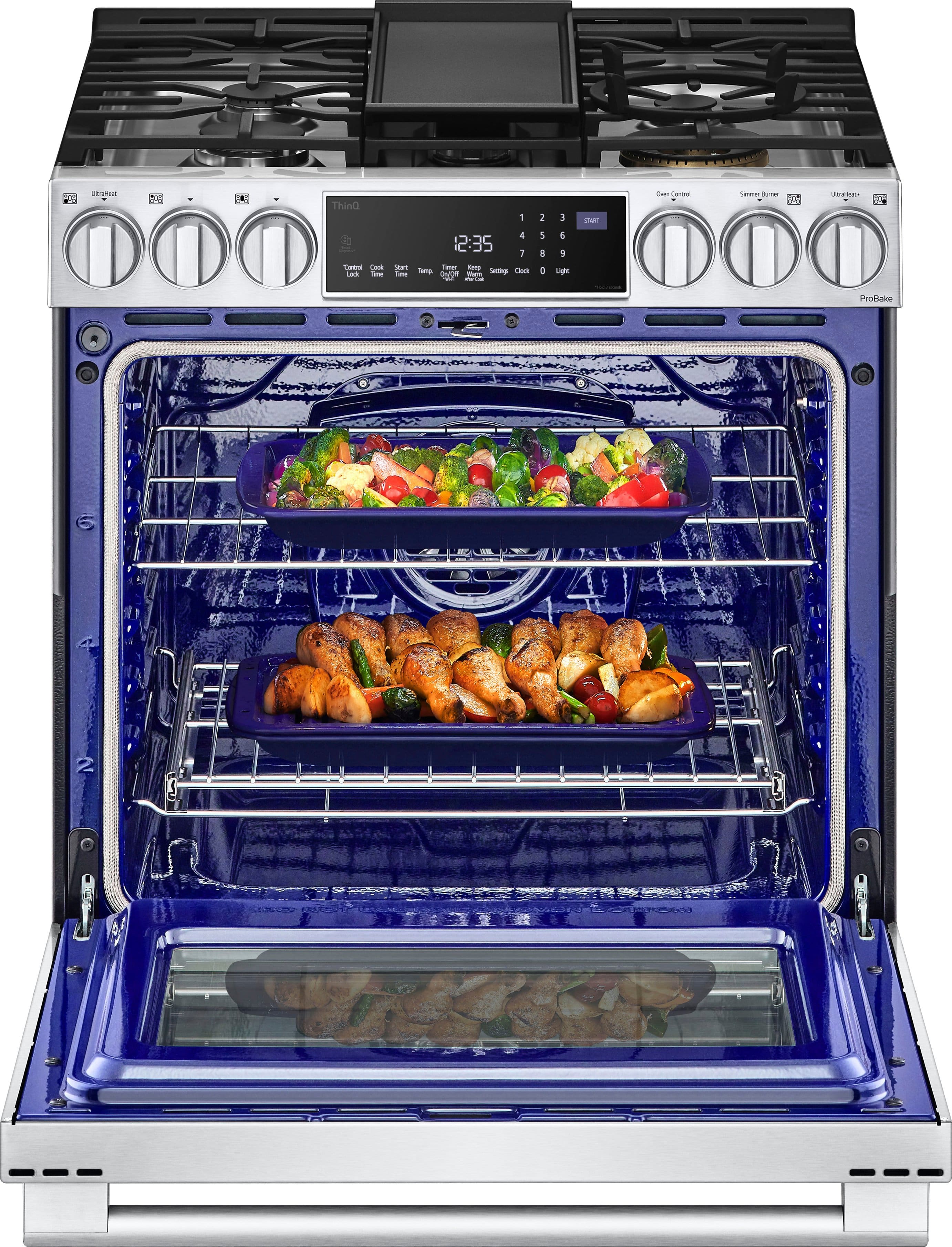 Left. LG - STUDIO 6.3 Cu. Ft. Smart Slide-In Dual Fuel True Convection Range with EasyClean and Air Sous Vide - Stainless Steel.